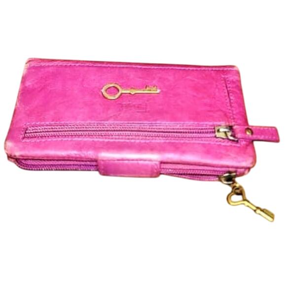 Rare Vintage Soft Red Leather "Long Live Vintage" Imprinted Fossil Wallet - Picture 2 of 12